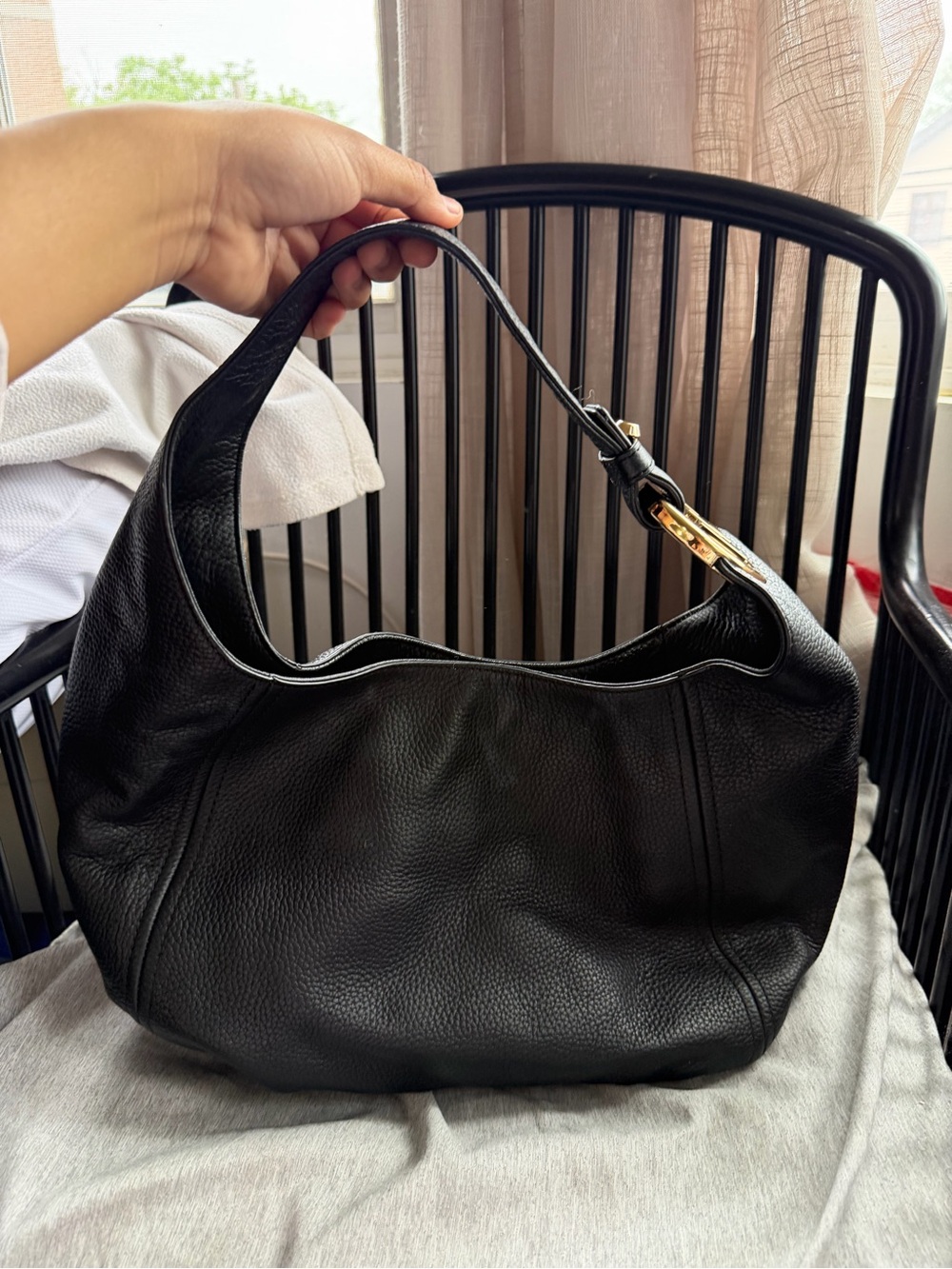 Michael Kors Black Pebbled Leather Hobo with Gold Hardware